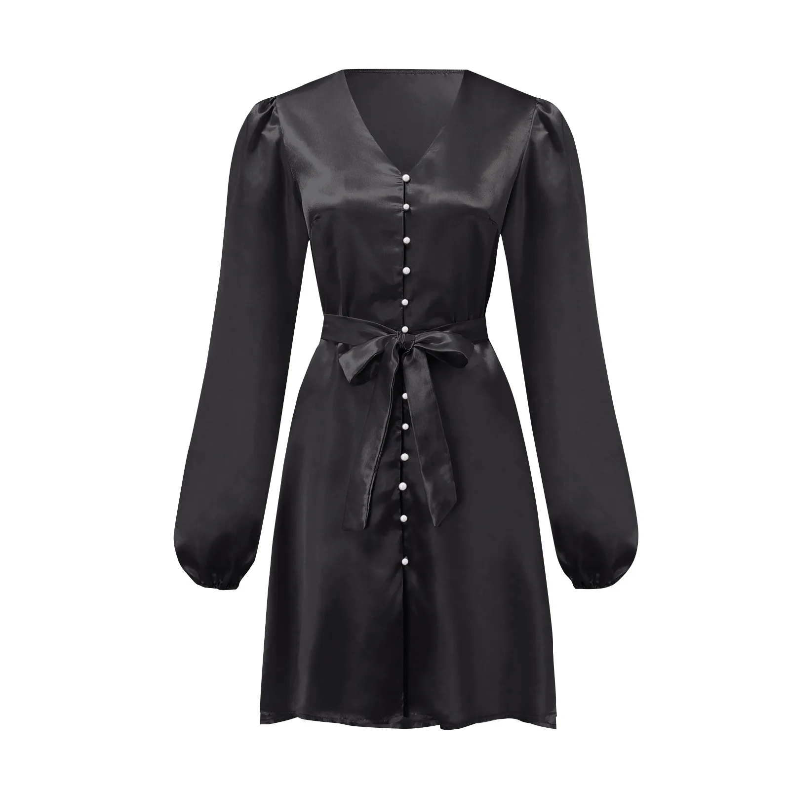 Женское платье размера плюс однотонное с пышными рукавами оборками на пуговицах