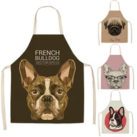 parent child kitchen apron funny cartoon dog printed sleeveless cotton linen aprons for men women home cleaning tools