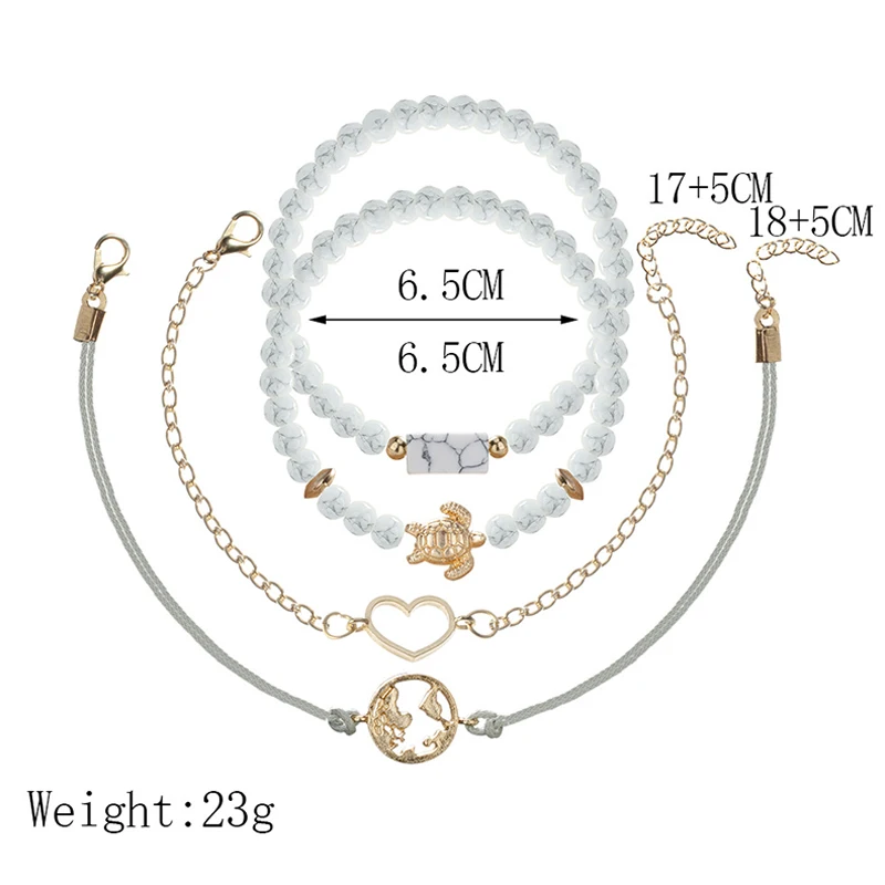 4 шт./компл. пляж ретро браслет сердце карта Геометрическая Золотая подвеска в