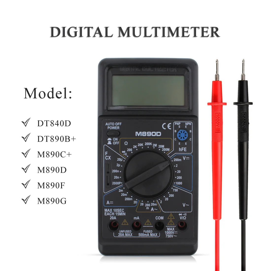 Цифровой мультиметр M890D DMM AC/DC Омметр с тестом емкости hFE для теста транзисторов