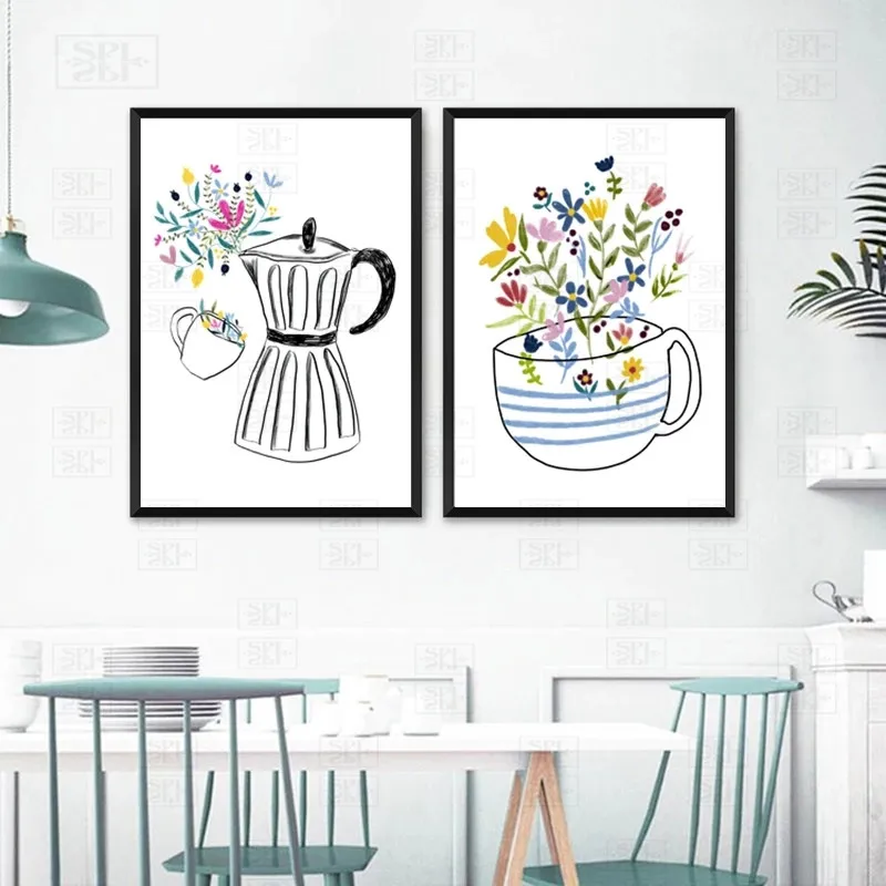 

Abstract Coffee Cup Canvas Painting Kitchen Wall Decor Foods Illustration Pictures Nordic Posters and Prints for Living Room