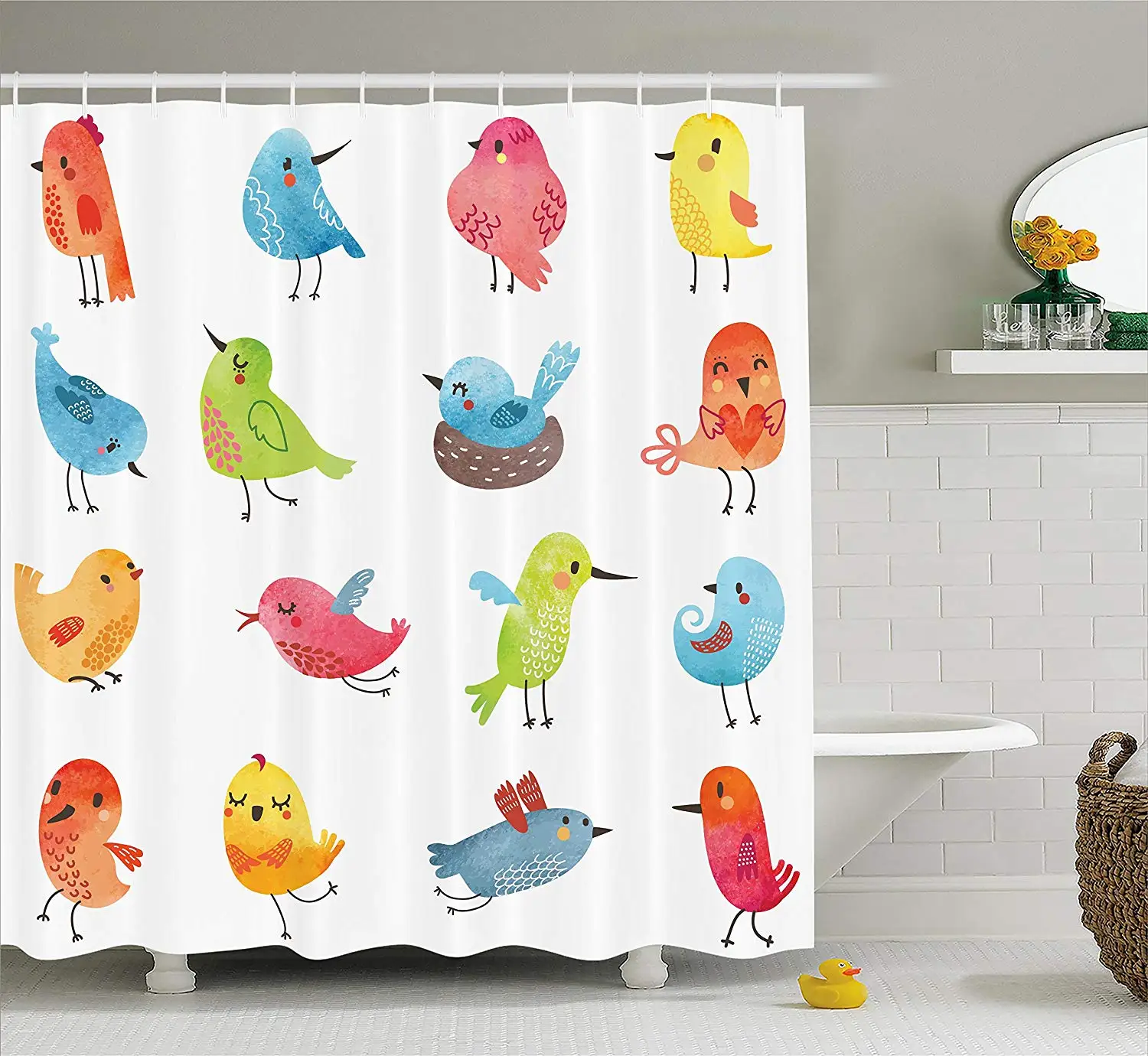 Животные занавески для душа красочные милые птицы акварельный эффект Юмор