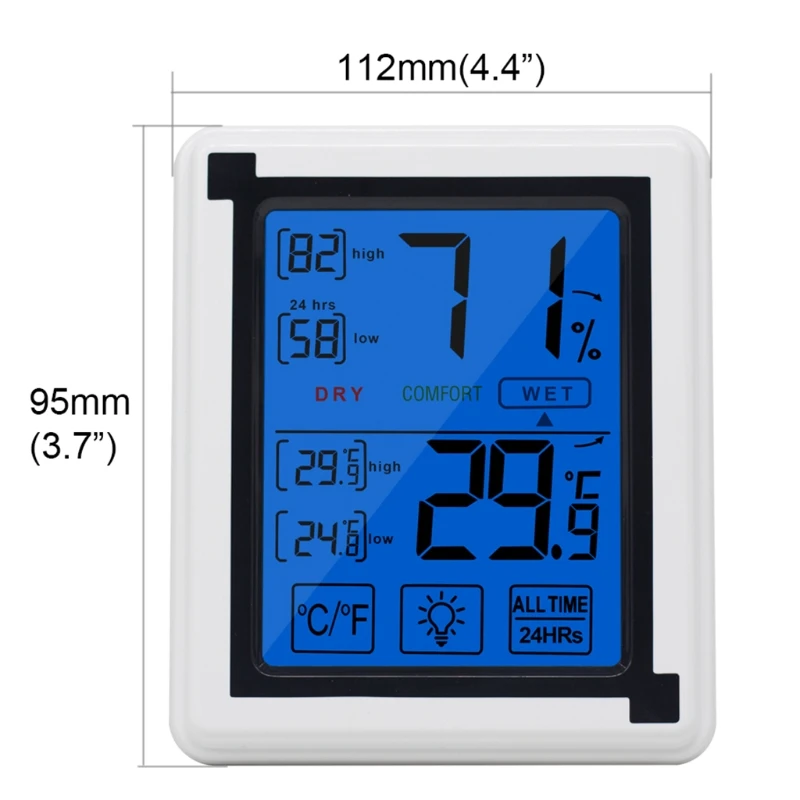 

Digital Hygrometer Indoor Thermometer Humidity Gauge Indicator Monitor with Jumbo Touchscreen Backlight