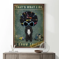 funny renaissance altered classic poster comical black dog canvas painting wall art home decor barber shop hairdresser gifts