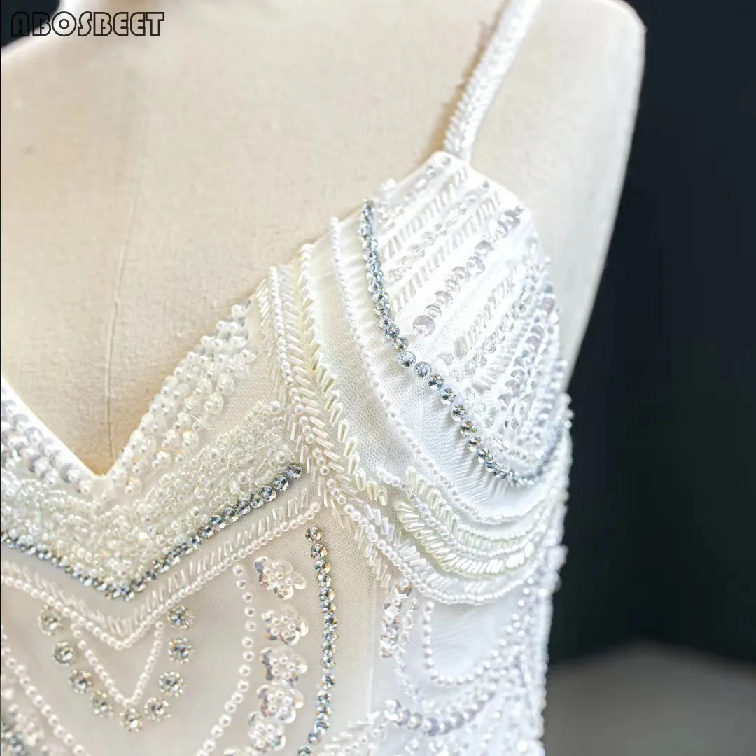 

Luxury Mermaid Wedding Dress with Train Handmade Beads Wedding Gown for Bridal 2021 Tiered Gown Vestido De Noiva V Neck