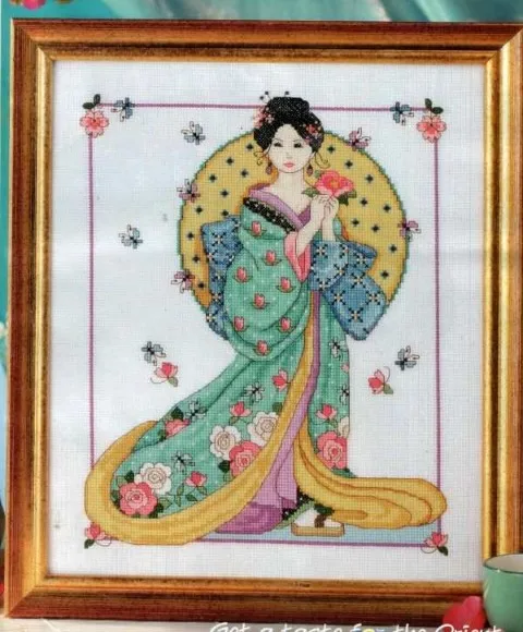 

Комплект для вышивки крестиком из хлопка, гейша, восточная, китайская, Японская женщина, красавица, девочка, принцесса Азии