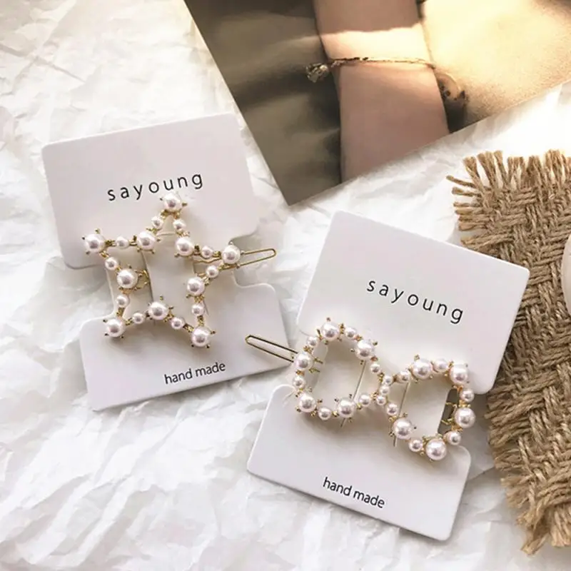 Women's Girls Vintage Geometric Pearl Hairpin Bangs Hair Clips Barrette Slide Grips Hairpins Decoration Dropship | Красота и