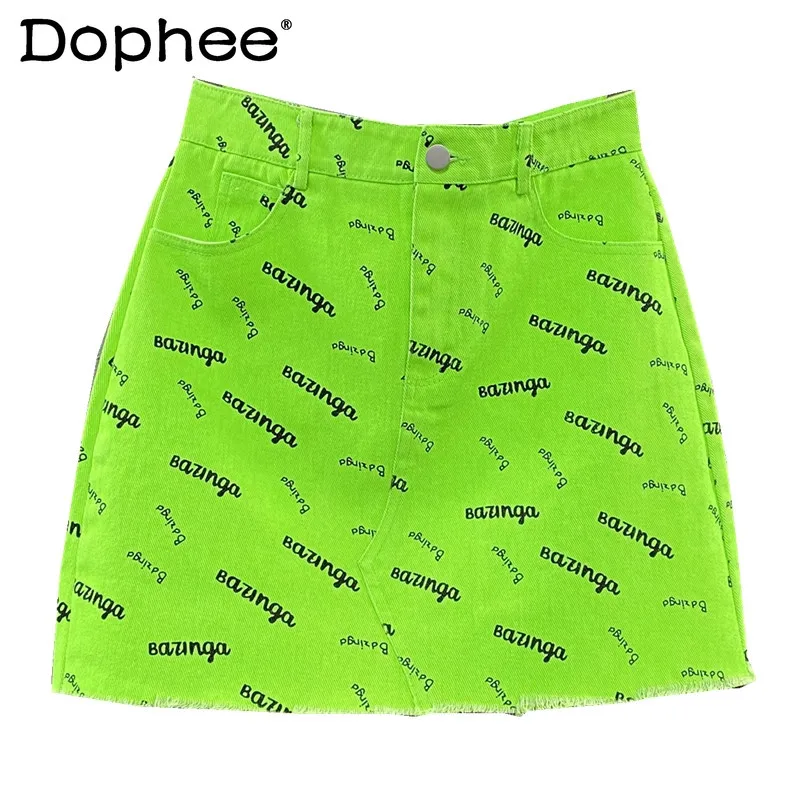 

European Fashion Short Skirt for Women New Summer High Waist A- Line Skirt Letter Skirt Denim Skirt Korean Style Elegant Skirt