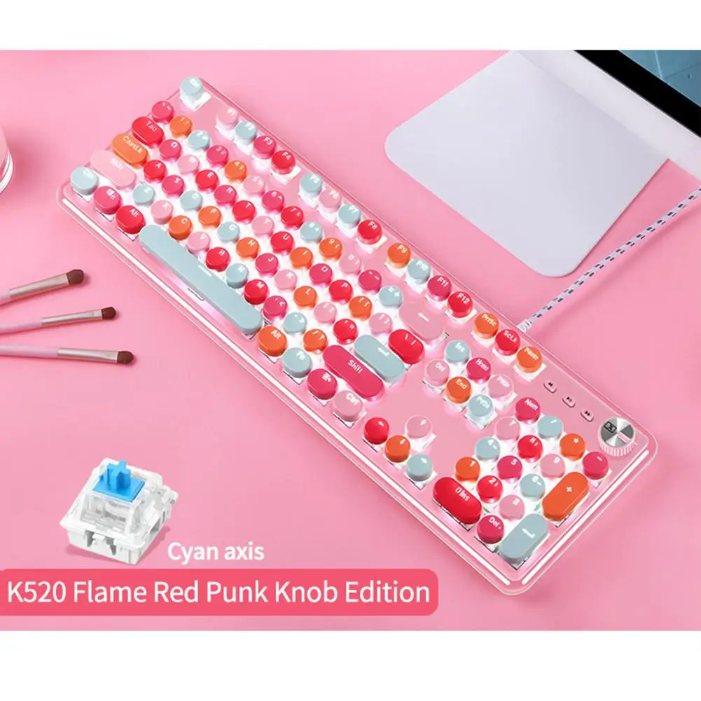 

Mixed Color Version K520 Waterproof Real Mechanical Lipstick Keyboard Net Red Retro Punk Laptop Keyboard for Gaming Keyboard