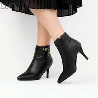 plus size 34 48 fashion women ankle boots stiletto high heels sexy sock shoes pumps pu leather pointed toe zip boot zapatos muje
