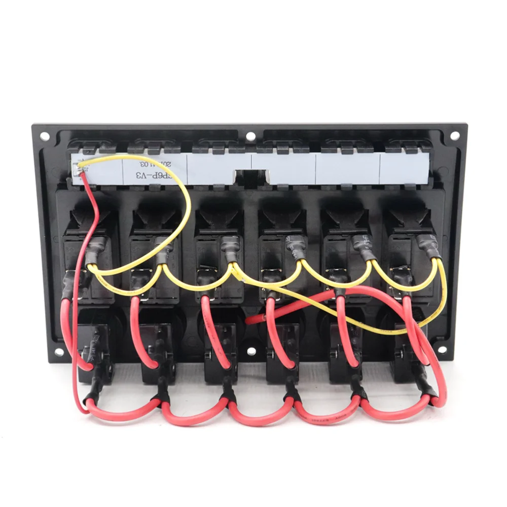 

12V/24V IP66 Waterproof 6 Gang LED Indicator Curved Switch Panel with Circuit Breakers for Car RV Yacht Truck Bus - Red Light (B
