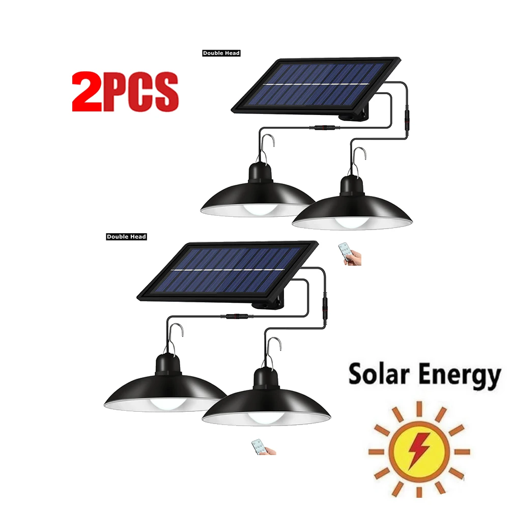 

2 pcs remote 30 led 2 head Retro Lampshade Solar Pendant Light Outdoor Chandelier Waterproof Indoor Timing Solar Lamp Line Suita