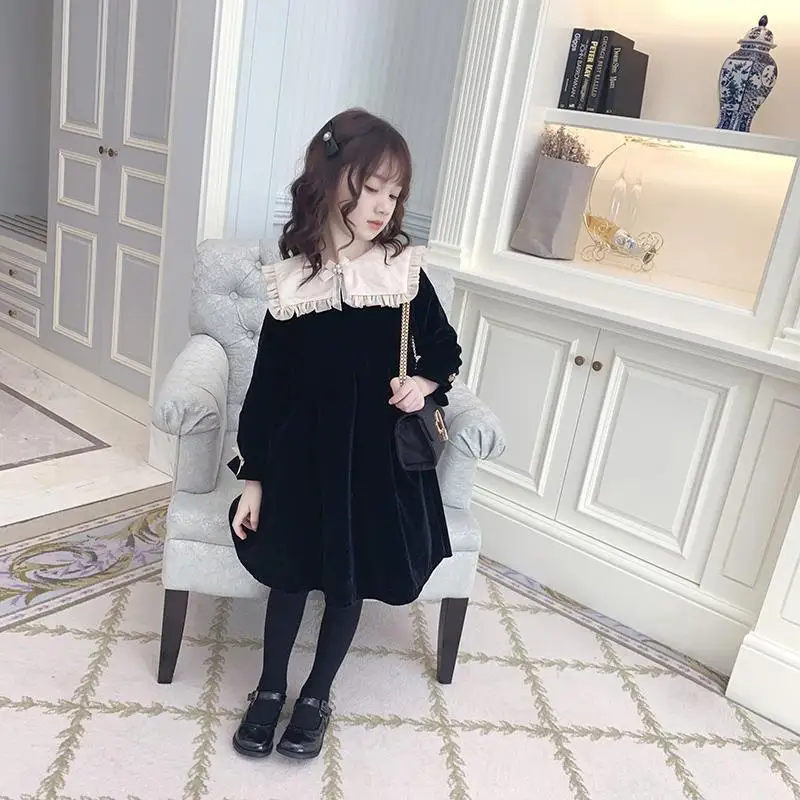 Ropa de oto&ntilde;o e invierno para ni&ntilde;as, ropa de terciopelo de estilo occidental, vestido de princesa forrado con forro polar, novedad-3