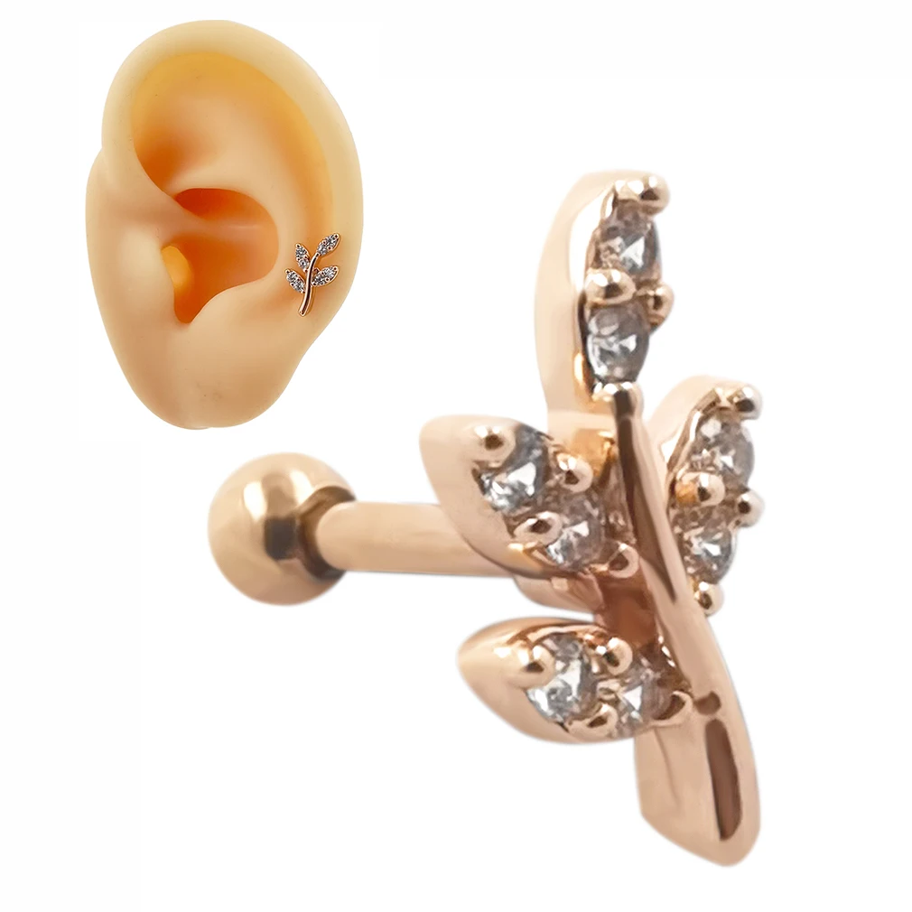 

JHJT 1PC 16G Cartilage Earring Stud 316L Surgical Stainless Steel Leaf Ear Barbell Cartilage Ring Piercing Jewelry