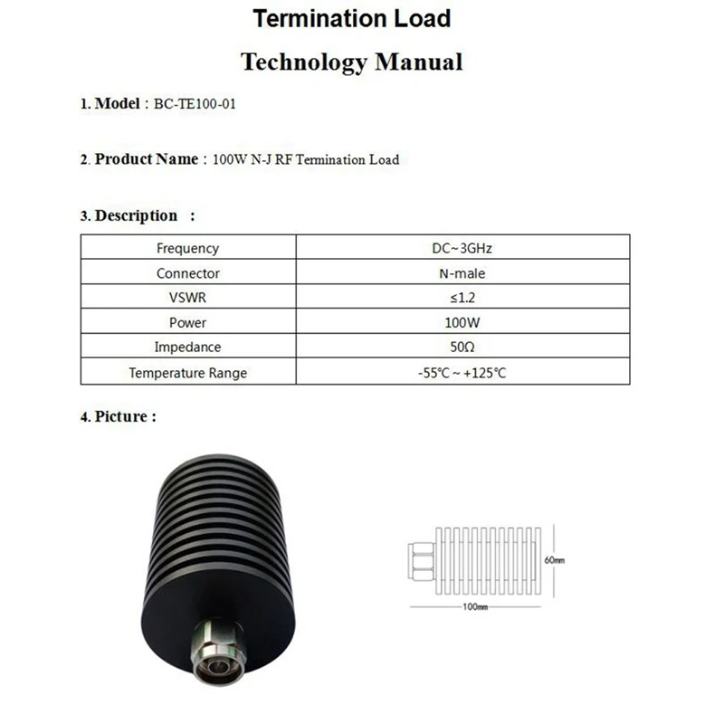 

100W Dummy Load N Male Connector DC - 3GHz 50 Ohm RF Coaxial Termination