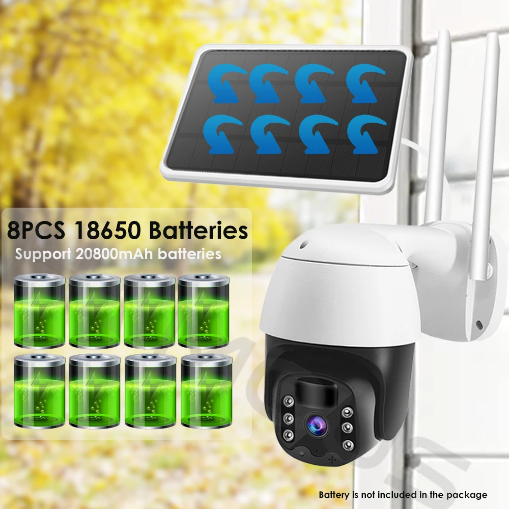 Камера видеонаблюдения с солнечной панелью 4G Sim-картой беспроводная Wi-Fi PTZ умный