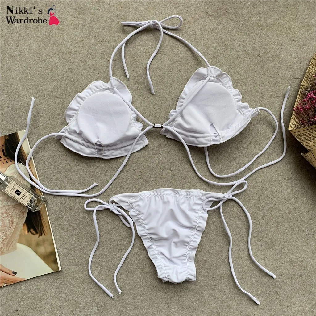 Белый комплект бикини с завязками на шее 2020 Женский для купания Maillot De Bain Femme