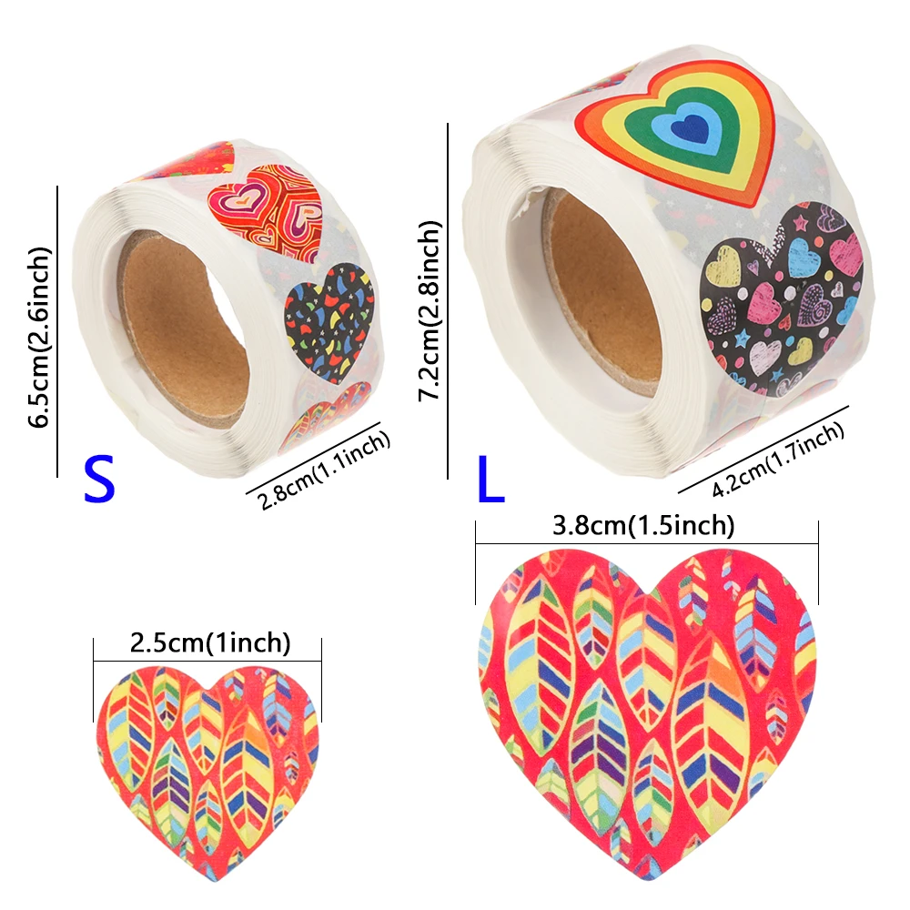 

500pcs/roll Heart Shape Labels Valentine's Day Paper Packaging Sticker Candy Bag Gift Box Packing Bag Wedding Thanks Stickers