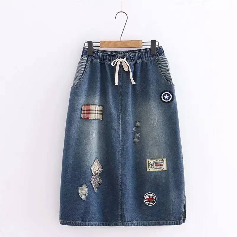 Джинсовая юбка с героями мультфильмов 2019 осенне-зимние женские Лоскутные юбки