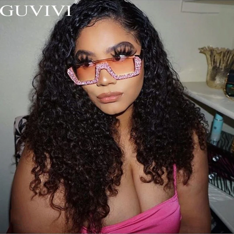 Diamond Semi-Rimless Square Sunglasses Women Rhinestone Retro Gradient Sun Glasses Vintage Oversized Feminino Eyeglasses UV400