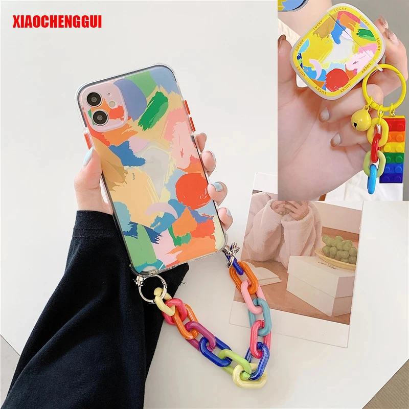 

2pcs/Set Art Graffiti Bracelet Lanyard Phone Case For iPhone 13 12 11 Pro x xs Max XR 7 8Plus Earphone Cover For Airpods 1/2/Pro