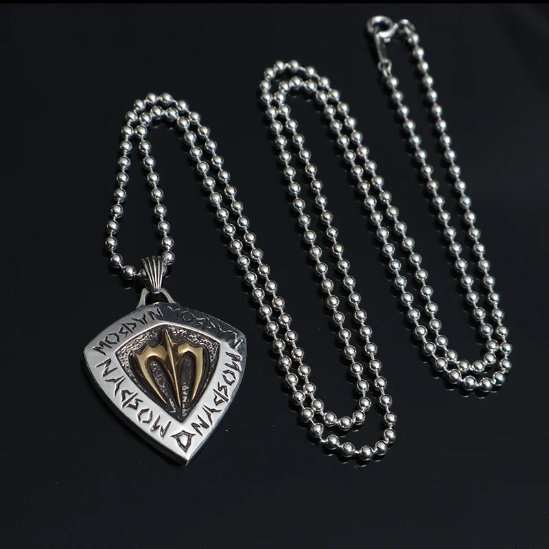 

2021 new silver-plated personality trident pendant necklace Retro fashion punk hip hop men's pendant necklace Jewelry wholesale