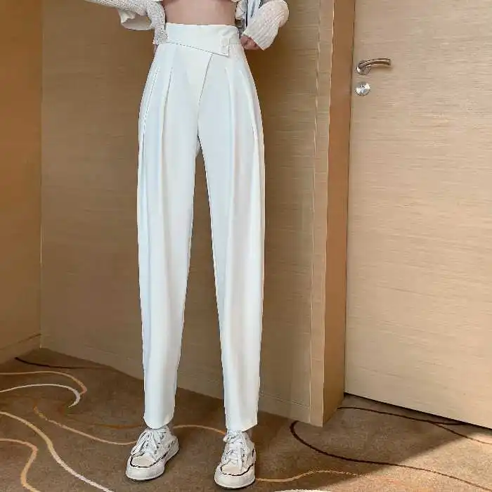 

2021 Women's Spring Clothing Fashion New Design Sense Casual High Waist Drooping Harem Pants Loose Slimming Ankle Tight Pants