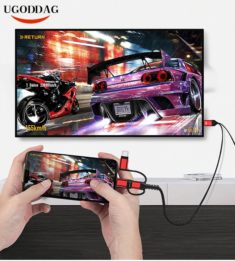 HD видео адаптер HDTV кабель Дисплей для IPhone 13 Pro Max 12 Mini 11 X XR Huawei P30 Samsung S20 S10 Type C Android