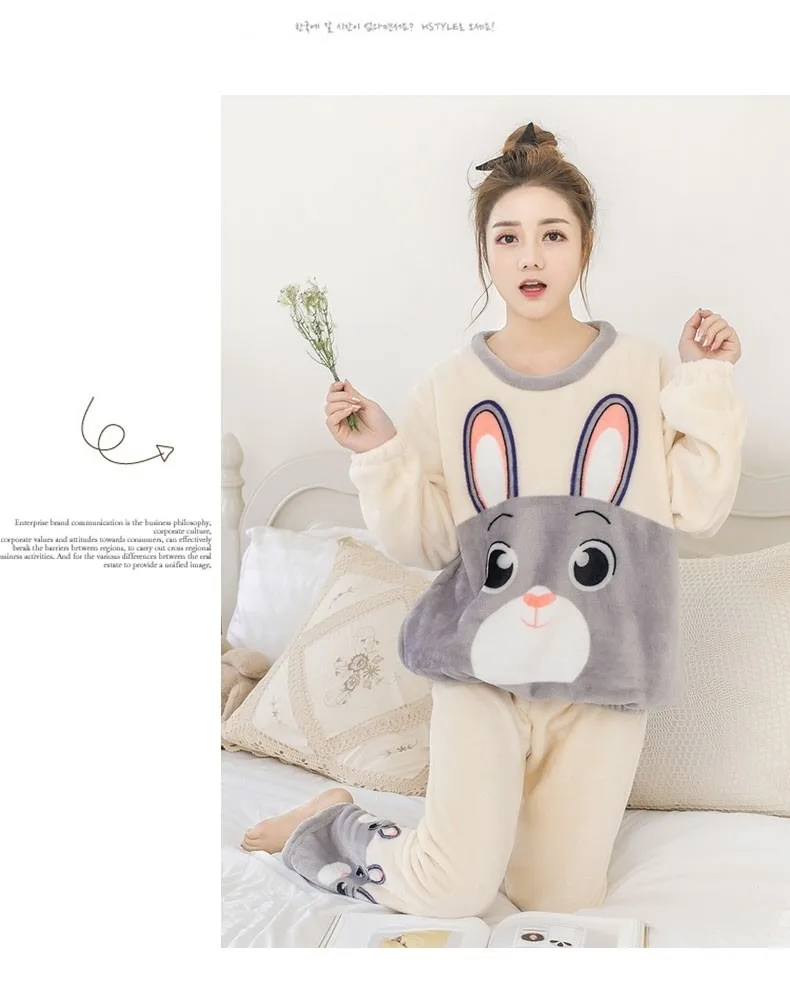 Новинка 2021 осенне-зимние теплые фланелевые женские пижамные комплекты милые