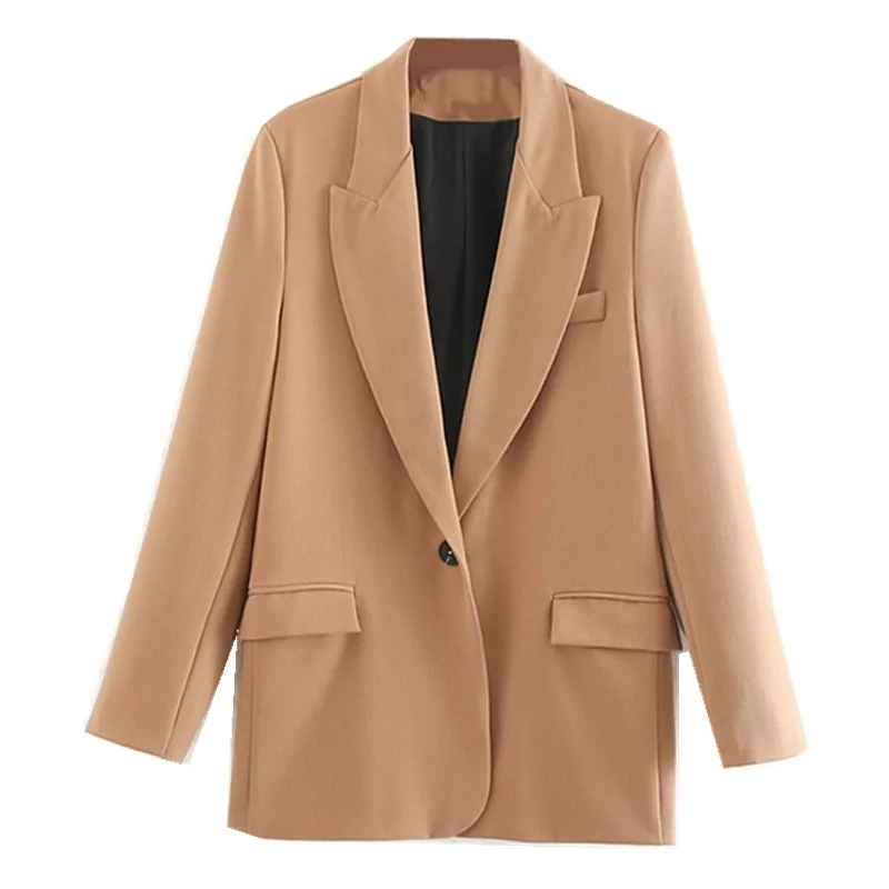Новинка 2019 Осенний Блейзер на одной пуговице цвета хаки с высокой талией