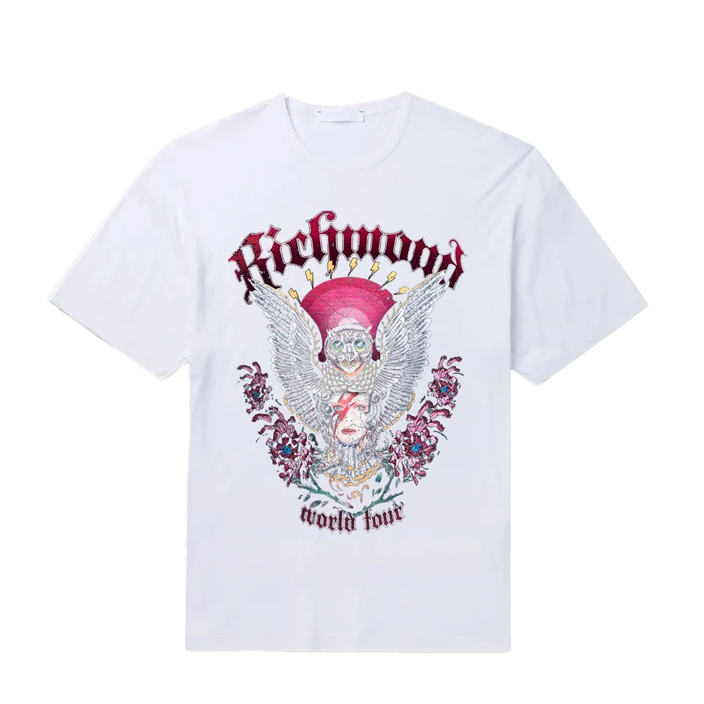 

Mens Brand John Richmond Graffiti Short Sleeve T-shirt Brand Design Tide Brand High Street Loose Hip-hop Casual T-shirt