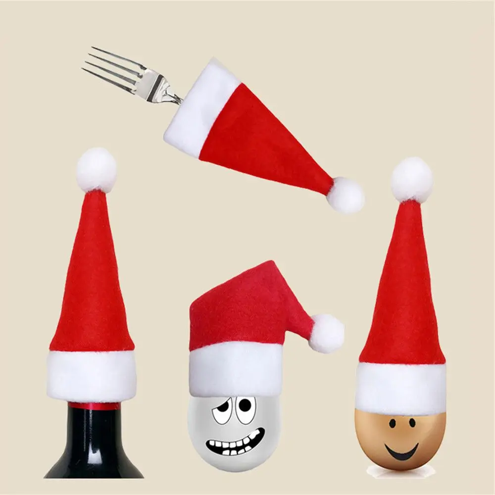

Cute Shape New Year Home Kitchen Table Ornament Wine Bottle Cover Christmas Hat Tableware Holder Bag Christmas Ornament