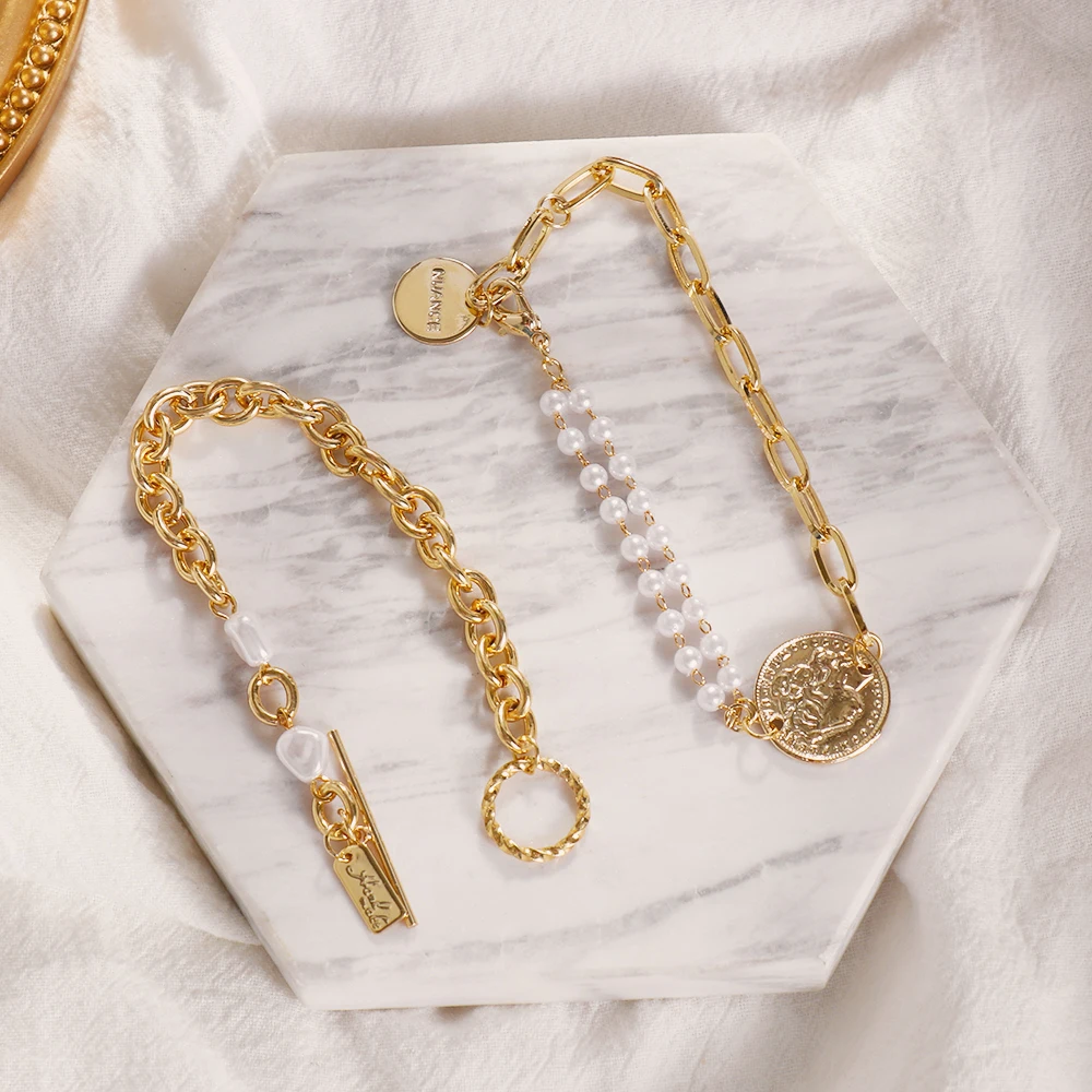 Женский барочный браслет с искусственным жемчугом летний Асимметричный