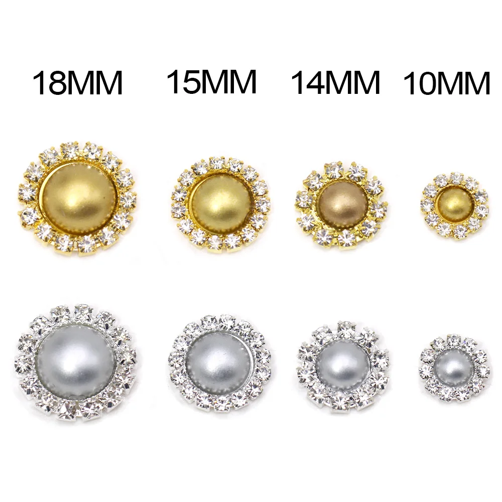 10 шт. Золотая Серебряная жемчужина пуговицы с плоской задней частью стразы для