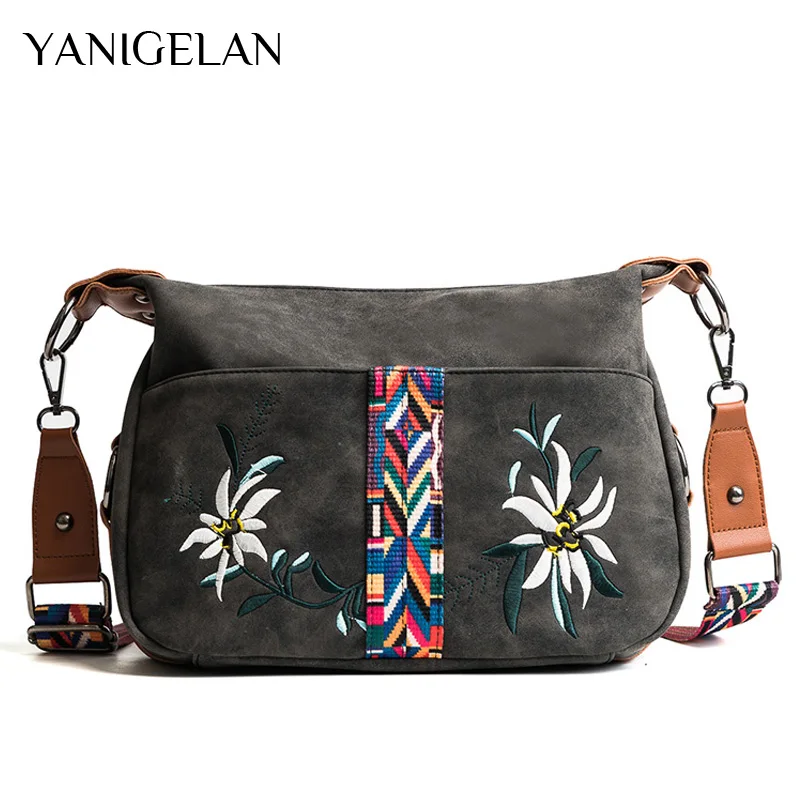 

YANIGELAN Vintage Embroidery Crossbody Pack PU Leather Shoulder Messenger Bag Retro Fashion Female Handbag Sac Voyage Femme Luxe
