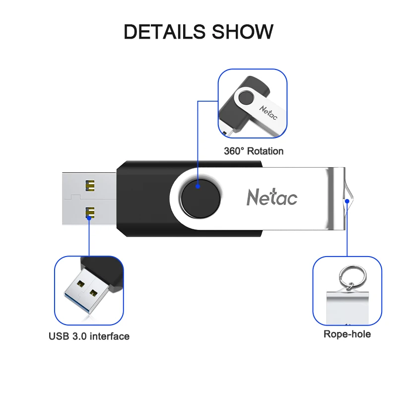 USB флеш накопитель Netac 16 ГБ 32 64 128 256 флешка карта памяти диск черный цвет|USB