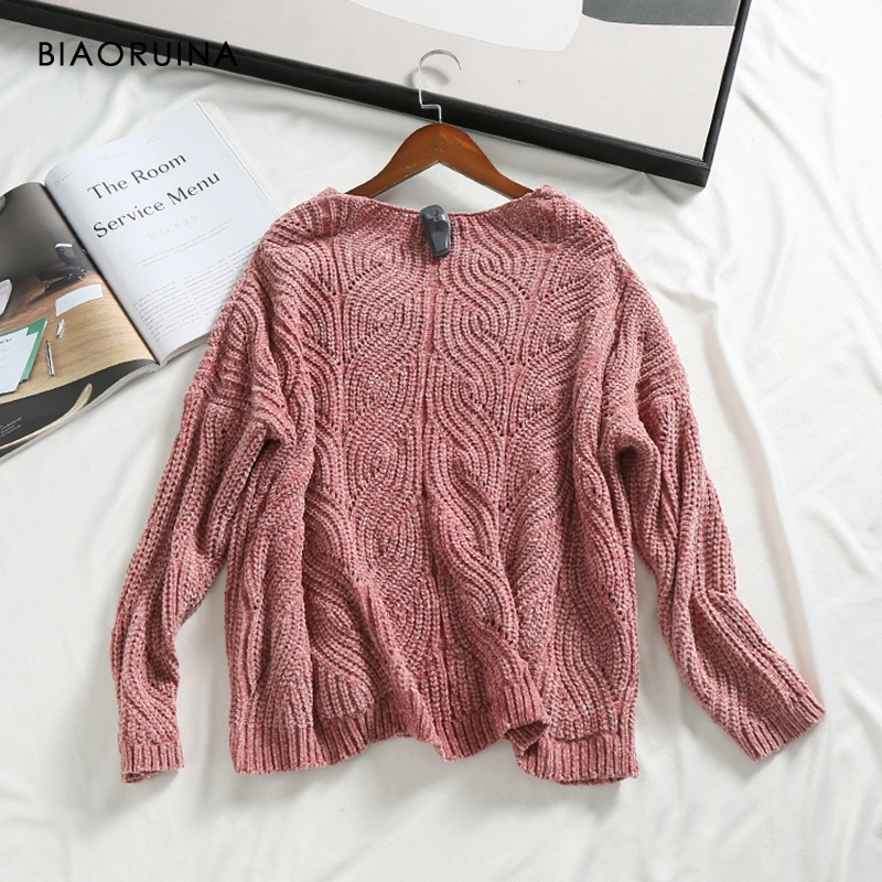 BIAORUINA Женский Одноцветный трикотажный свитер из синели женский милый пуловер с