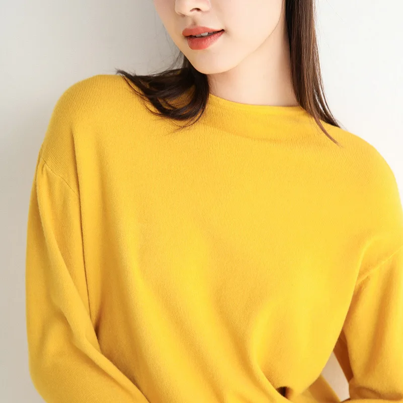 

Cashmere New Style for Autumn and Winter Half-Collar Sweater Thin Loose-Fit Long-Sleeved Sweater Women Pullover Base Shirt
