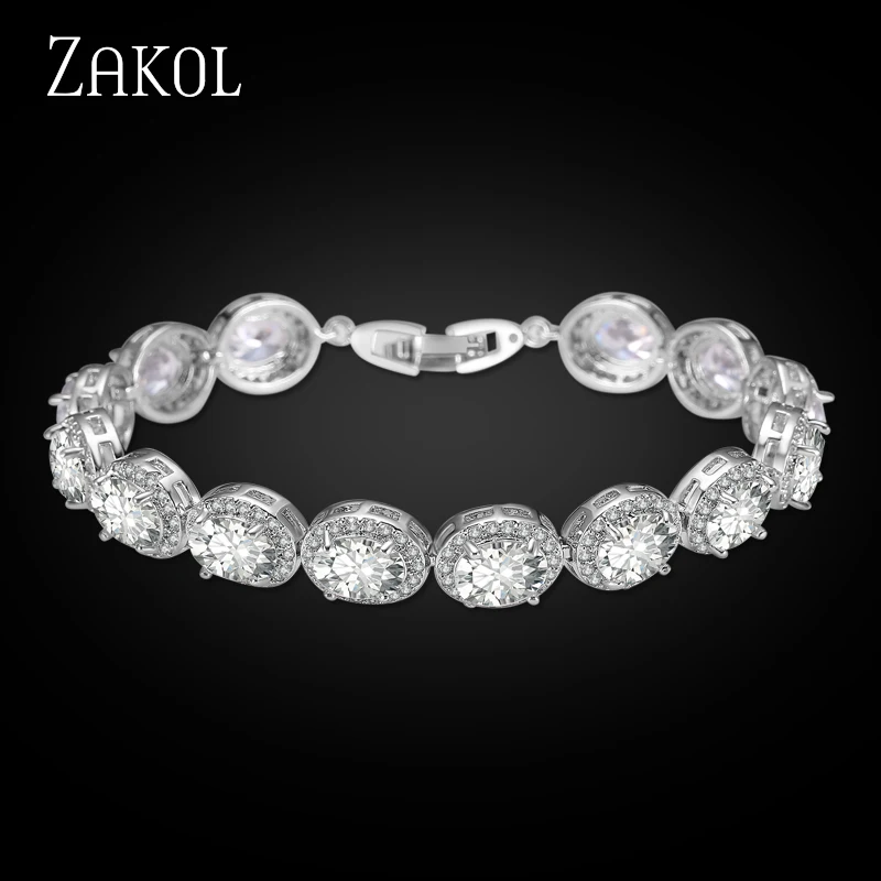 ZAKOL роскошный белый цвет Мужские браслеты с овальным циркониевым камнем для