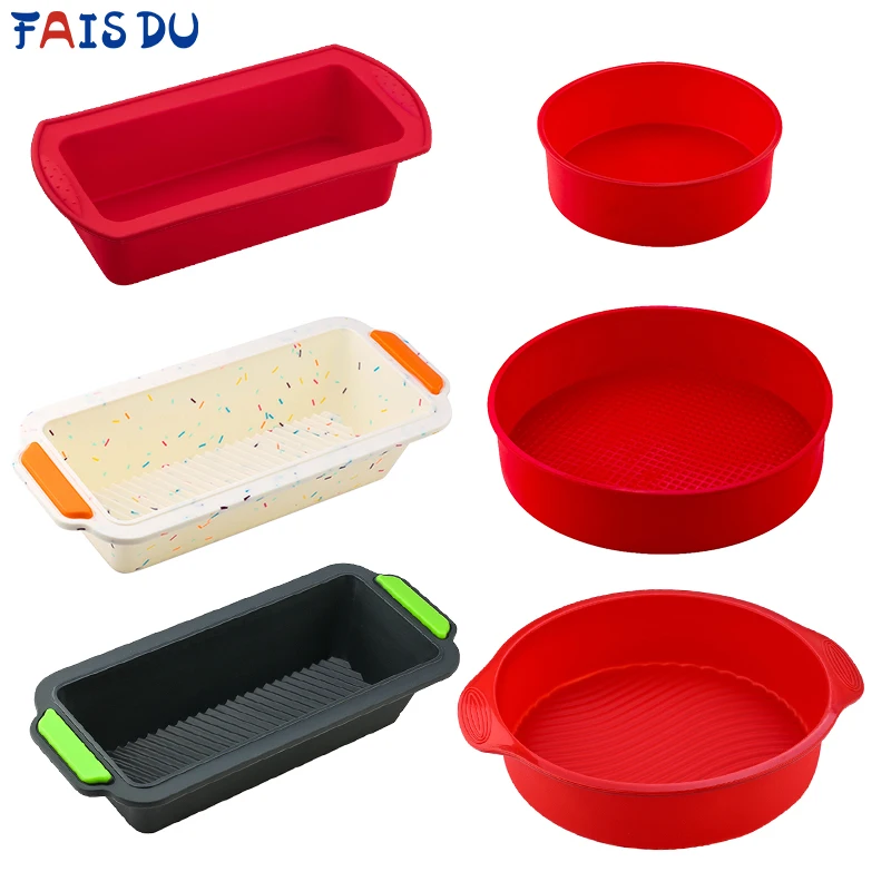 

Silicone Round Rectangular Mold Set Silicone Cake Toast Bread Tray Mold Non-stick Color Random Baking Tools