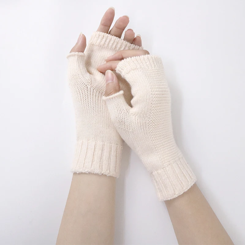 

Sparsil Winter Knitted Arm Fingerless Gloves Woman Half Finger Hand Wrist Cashmere Glove Warm Thick Stretch Wool Mittens Warmers