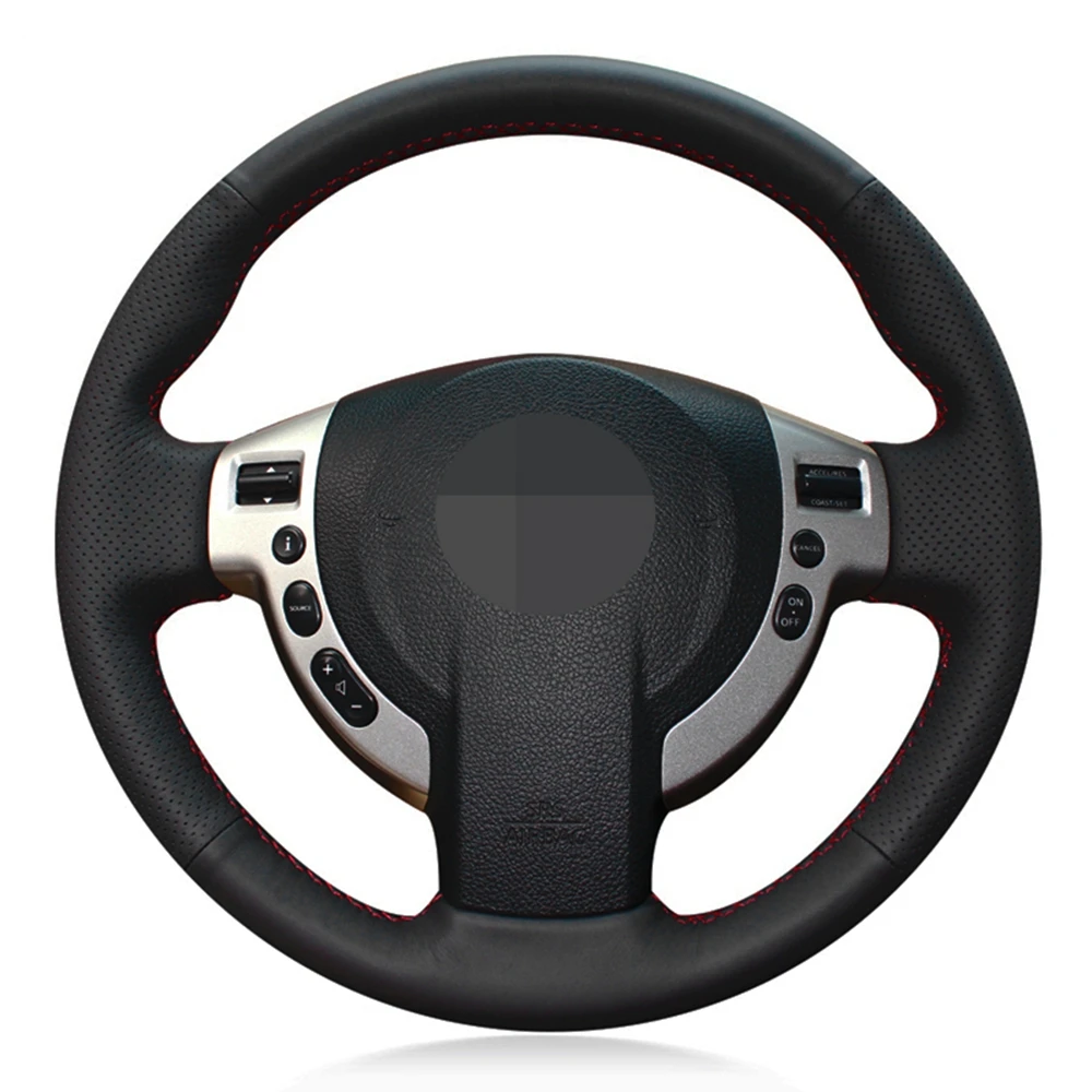 

Car Steering Wheel Cover Hand-stitched Black Genuine Leather For Nissan Qashqai 2007-2013 X-Trail NV200 Serena Rogue Sentra