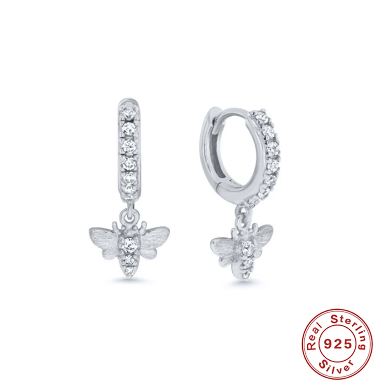 

Canner 100% Real 925 Sterling Sliver Luxury Bling Zircon Circle Hoop Earrings for Women Girls Bee Earring Fine Jewelry
