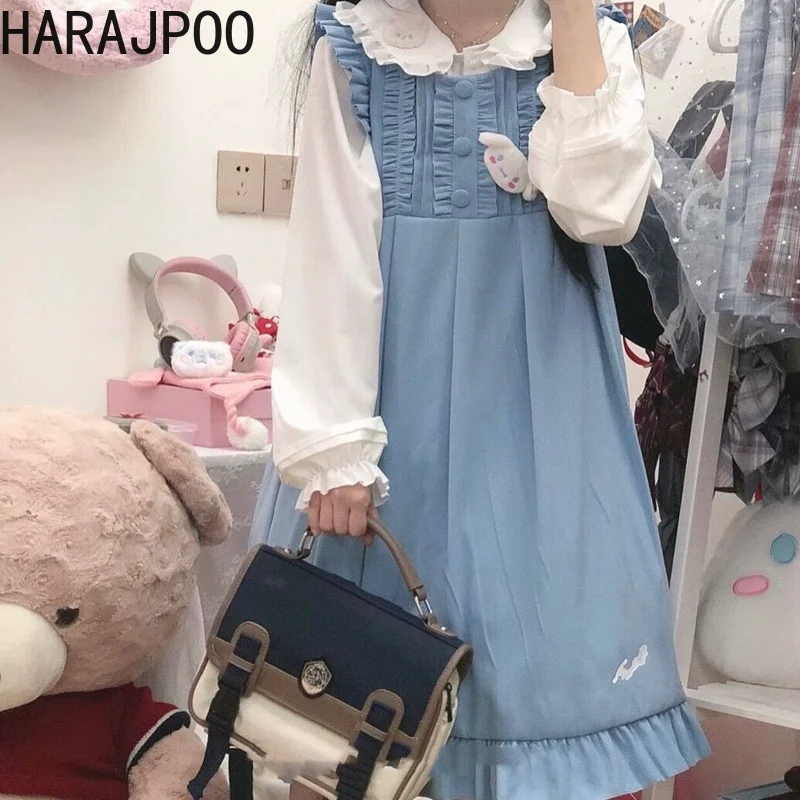 

Женские комплекты Harajpoo, весенне-летняя японская Мягкая Милая модель для девушек, Студенческая Корейская Свободная рубашка, костюм из двух п...