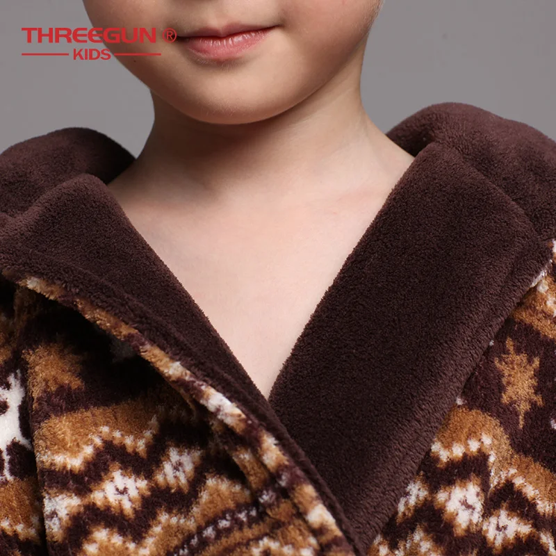 THREEGUN Kids детский банный халат фланелевый коричневого цвета для мальчиков зимняя