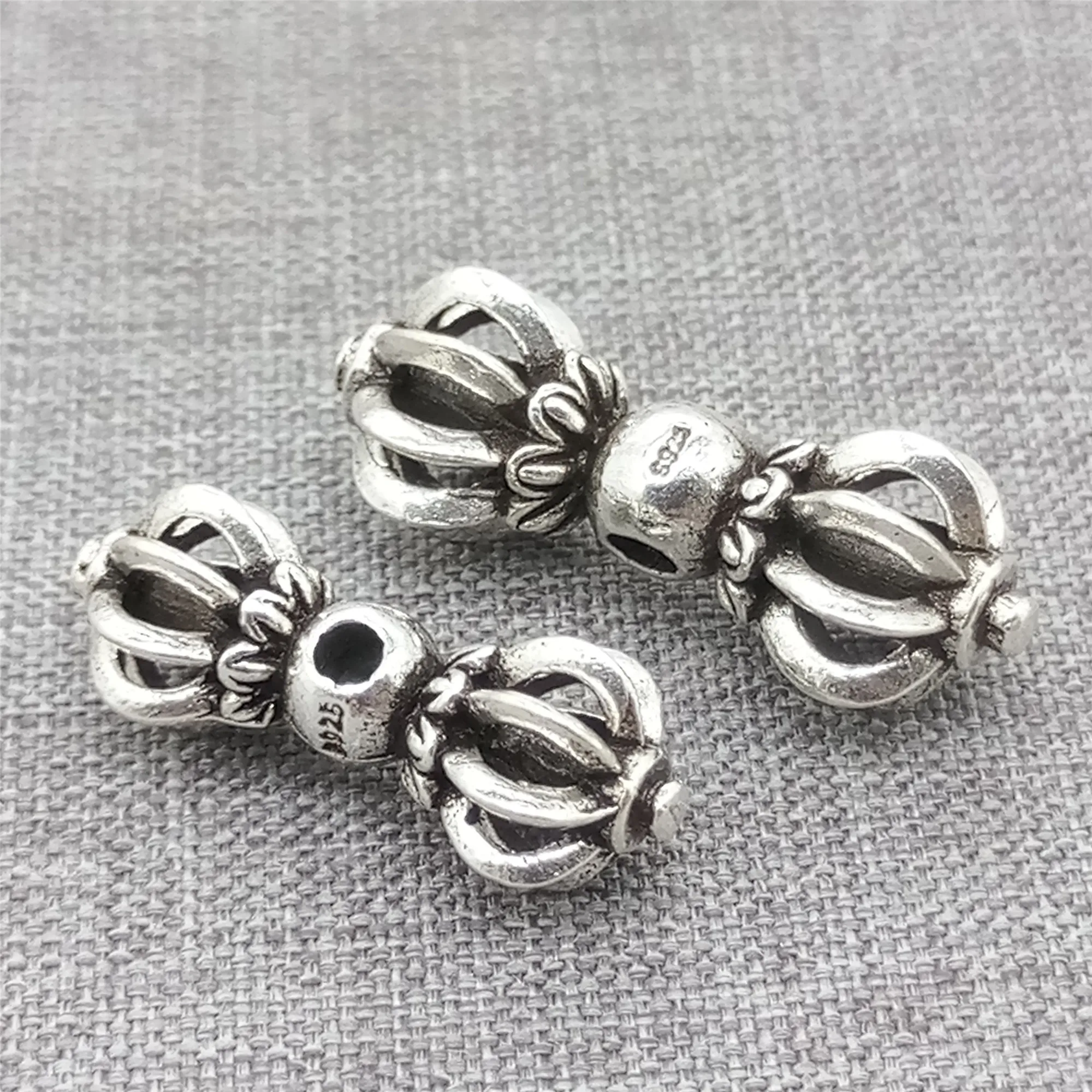 

925 Sterling Silver Double Dorje Vajra Beads for Buddhism Bracelet