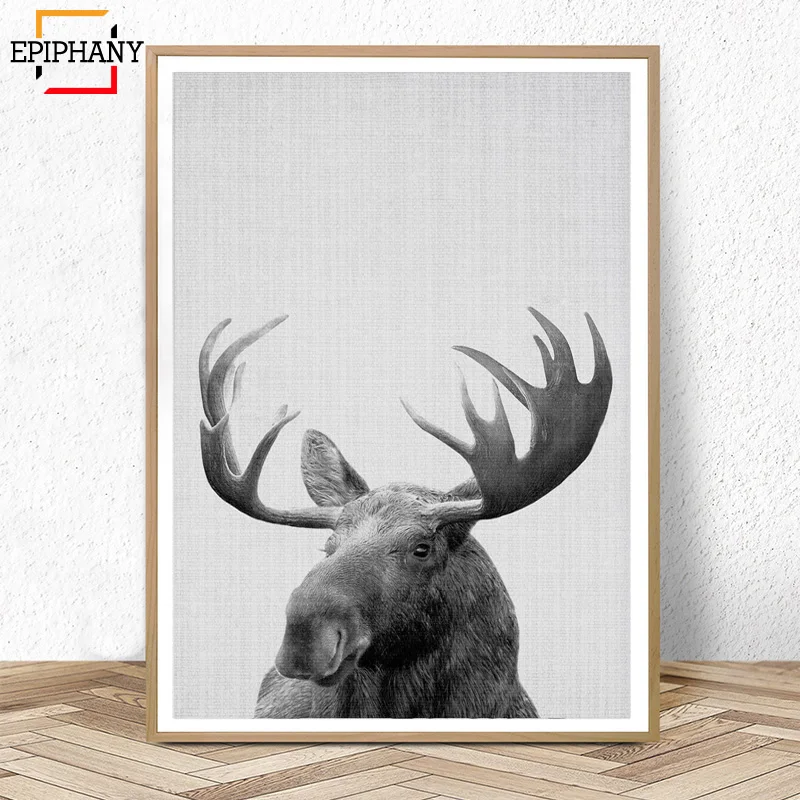 Большие черно белые постеры для декора комнаты мальчиков с принтом лосят