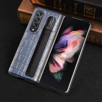 luxury leather phone case for samsung z fold 3 shell back protective cover with pen holder for samsung galaxy z fold 3