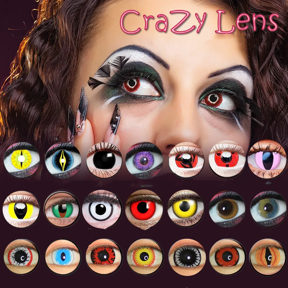 

2pcs Halloween Colorful Contact Lenses Cosplay Eye Lenses multicolored lenses Lenses White Black Red Lenses