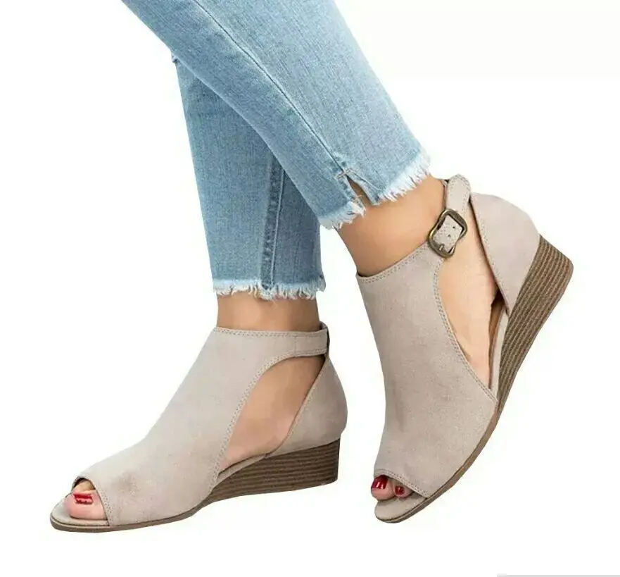 

2021 Women Fashion Shoes Sandals Peep Toe Wedges Heels Flat Sandals Chaussure Femme Sapatos Femininos Sandalias De Las Mujeres